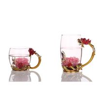 Tasse cadeau Fait à la main en émail papillon fleur en verre tasses à café tasse à thé avec cuillère, Ensemble 2 pièces
