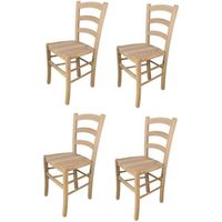 Tommychairs - Set 4 chaises cuisine VENEZIA, robuste structure en bois de hêtre poli non traité, 100% naturel et assise en bois