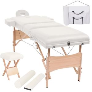 TABLE DE MASSAGE - TABLE DE SOIN Nouveau Table de massage pliable et tabouret 10 cm d'épaisseur Blanc-XIS