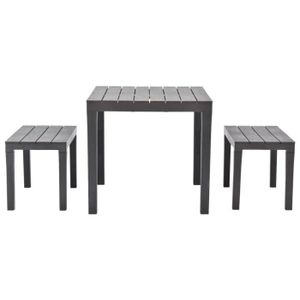 Ensemble table et chaise de jardin DUOKON - Table de jardin avec 2 bancs Plastique Marron