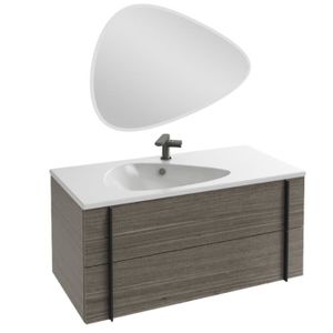 MEUBLE VASQUE - PLAN Meuble lavabo simple vasque 100 cm JACOB DELAFON Nouvelle Vague chene tranché + miroir