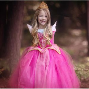 Princesse Robe Avec Couronne Carnaval Costume Pink mardi gras Enfants Fille 