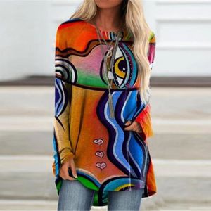 Woman Pull en maille fine imprimé art abstrait manches longues