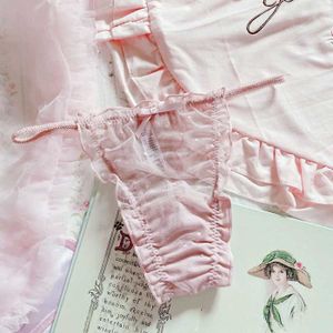 CULOTTE - SLIP Culotte-slip,Lolita Lolita en dentelle transparente de style japonais pour filles,sous-vêtements fins,doux,rose- Dot Mesh T-Back