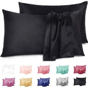 VIVILINEN Taies doreiller en Satin Microfibre Housse doreiller Lot de 2 Noir 50 75cm VIVILINEN Taies doreiller en Satin Microfibre Housse doreiller Lot de 2 Noir 50 75cm