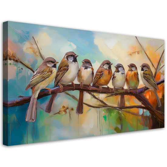 Tableau sur toile Oiseaux sur une branche Nature toile d'art - FEEBY