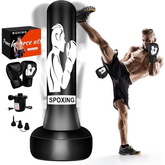 Sac De Frappe Gonflable 1,45 M – Sur Pied, Avec Cibles, Idéal Pour La Boxe Et Le Cardio à La Maison !