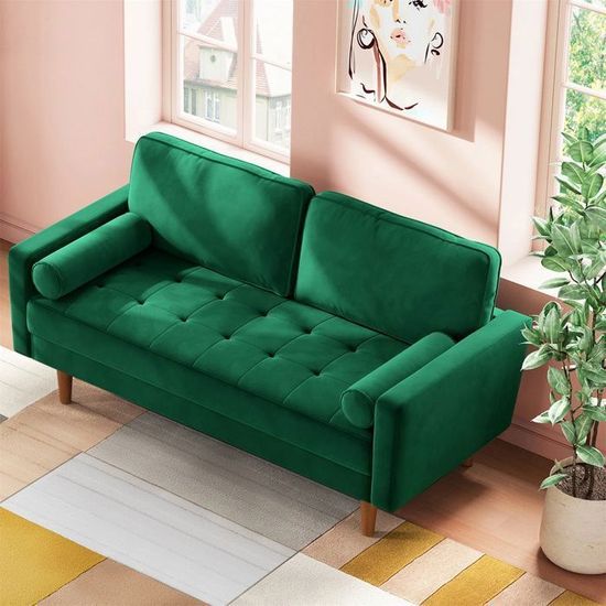 Canapé scandinave Aliph 2 places velours vert