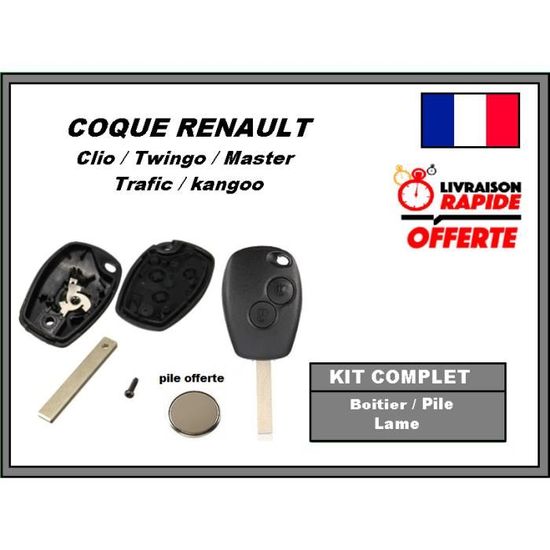 Jongo - Coque de Clé avec Lame Compatible avec Renault Clio 3, Twingo 2,  Kangoo et Wind | avec 1x Pile CR2032 | Boitier Clef Plip Voiture Utilitaire