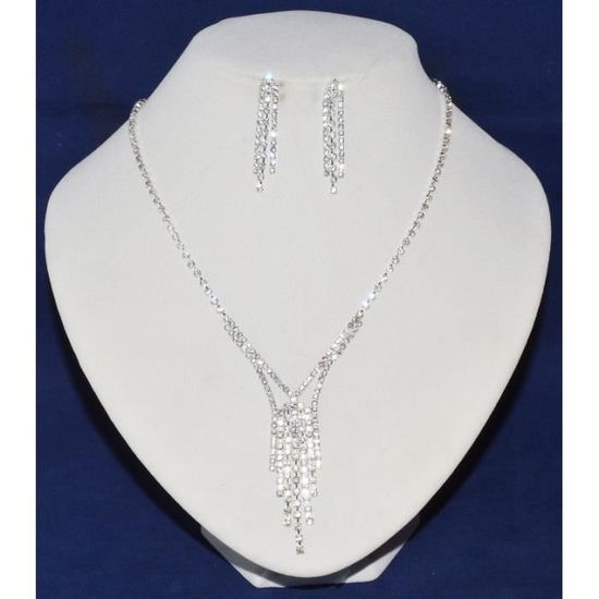 Parure De Bijoux De Soirée En Strass Bleus - Collier Et Boucles D'oreilles - Neuf Avec étiquettes