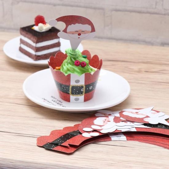 48 pièces Noël Santa Clause Design Cupcake Insert Cards Cartes figurine decor de gateau articles - decoration de fete