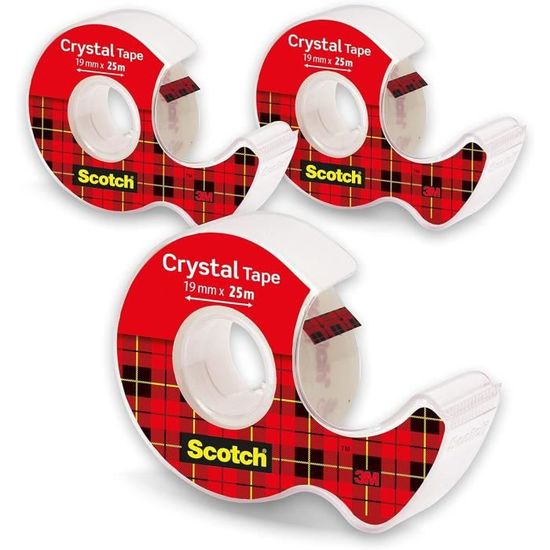 Ruban transparent Scotch Crystal, 19 mm x 25 m, 3 dévidoirs manuels ...