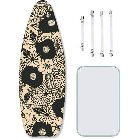 Housse Planche à Repasser 140x55cm - ViviJane - 100% Coton - Rembourrage 4mm - Avec 4 Clips