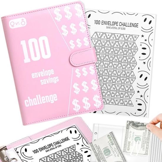 ZALHIN Classeur Budget A5 Avec 100 Enveloppes - Systeme D'épargne Enveloppes Rose Pour économiser Facilement