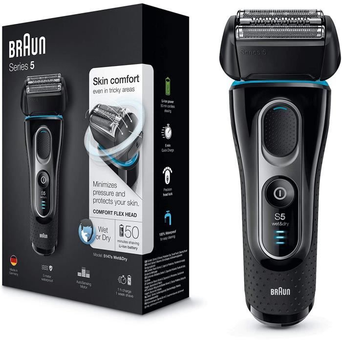 Braun Series5 5147s Rasoir Électrique HommeWet DryTondeuse De Précision RétractableRasoir Barbe Rechargeable Sans Fil Noir-Bl 32