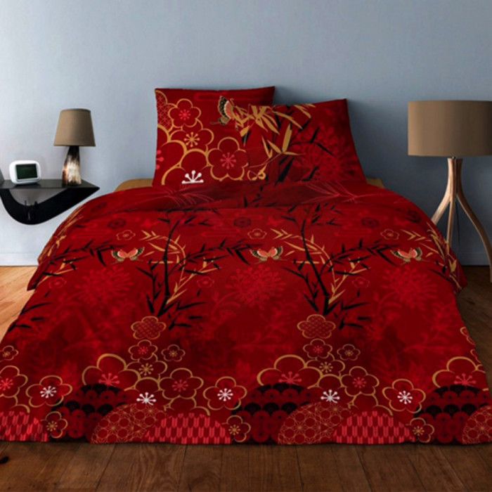 Housse de couette New Japonisant Bordeaux 140 x 200 cm - 100% coton 57fils-cm²