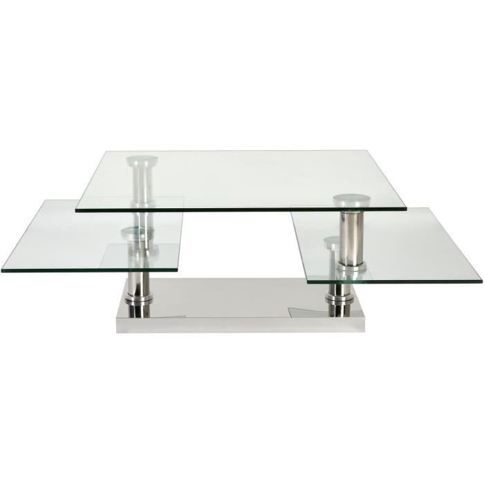 Table basse BURBANE Gris - plateau Verre pieds Metal 80 x 80