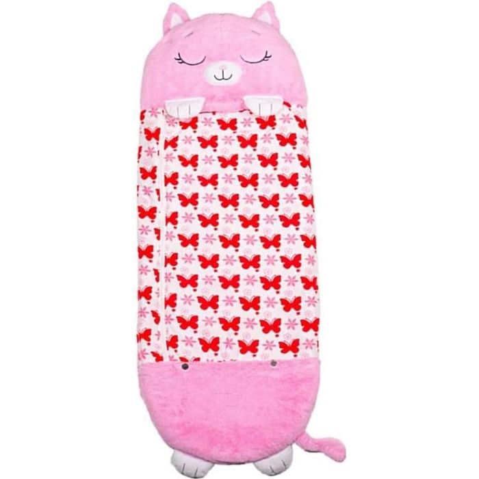 Sac de Couchage Amusant pour Enfants, Mignon Sac de Couchage Enfant Duvet Enfant,135×50cm,Rose,Chat