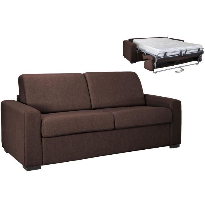 Canapé convertible 3 places LOUNA LUXE en tissu chocolat ouverture express matelas 18 cm