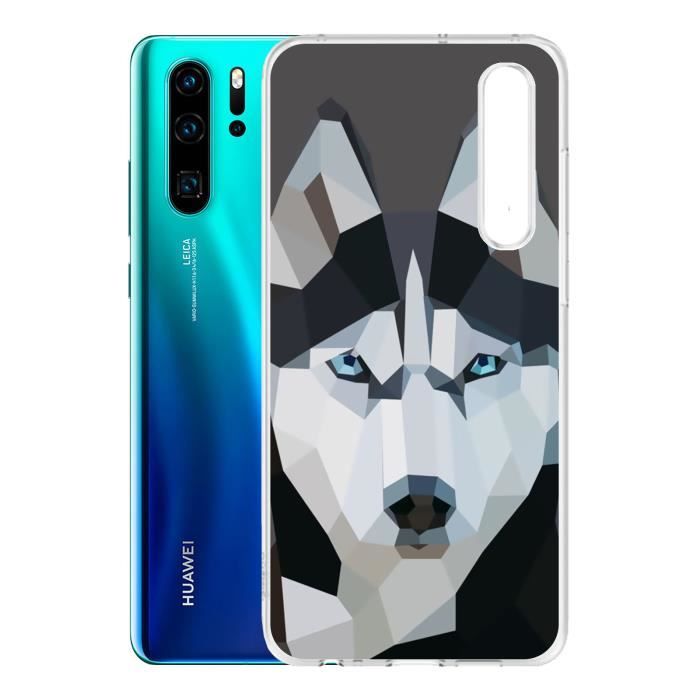 Coque Huawei P30 - Loup Husky Origami. Accessoire telephone, coque de protection