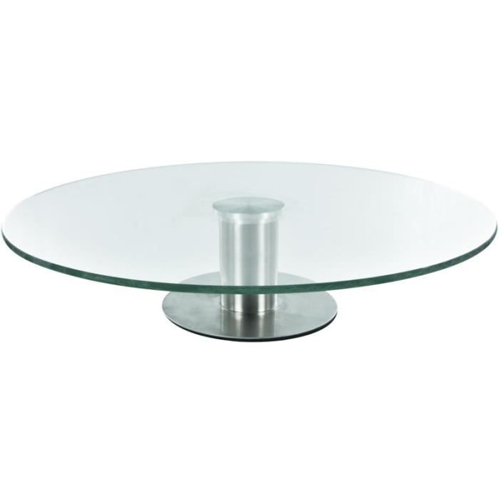Lily Cook KA1742 Plateau rond tournant Plat rotatif sur pied inox Verre et métal acier inoxydable Transparent et gris D30 x H7 cm