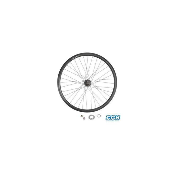 Roue velo fixie 700 noir ar axe plein moyeu noir flip/flop 32 t.