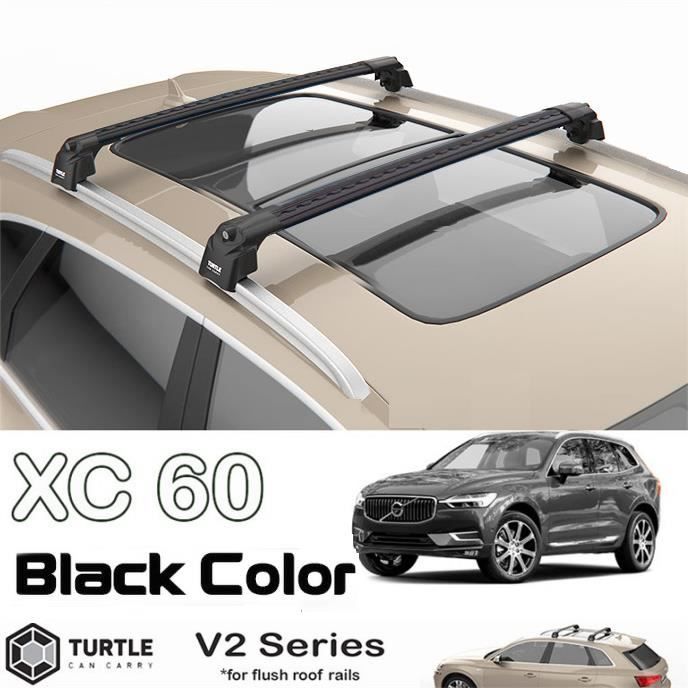 Barres de toit pour Volvo XC 60 2018> transversales, alu noir (le jeu de 2) série Turtle V2 avec serrures