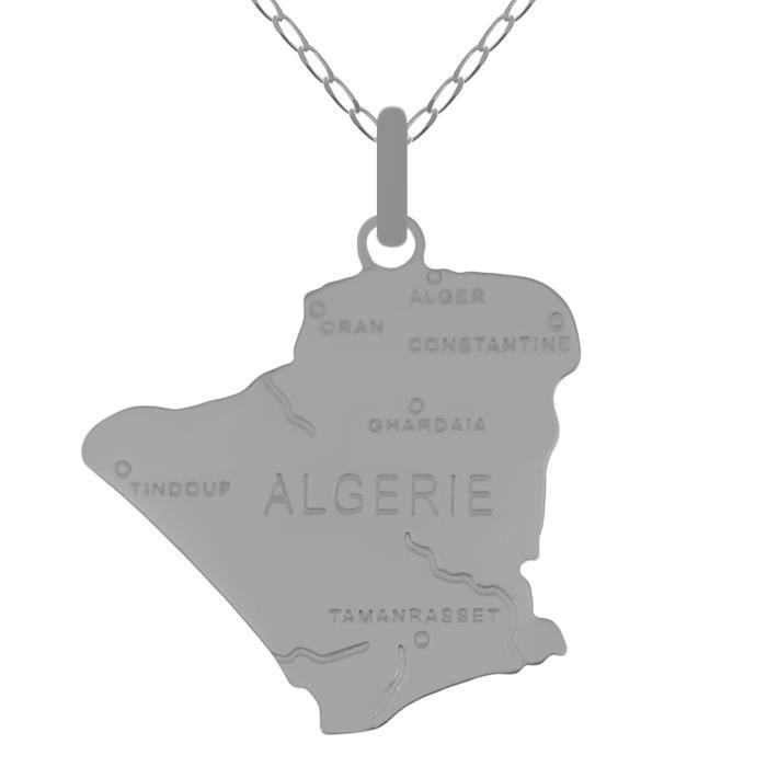 Lot pendentif carte Algérie en Argent 925 + Chaîne 50 cm en Argent 925