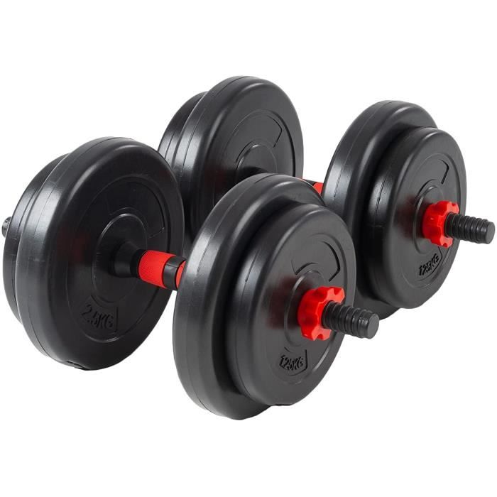 Ensemble de 2 Haltères 2X 8 kg en Vinyle avec Noyau de Ciment 8 Disques de Poids 15 kg 4X 2,5 kg - 4 x 1,25 kg Barres d'Ha176