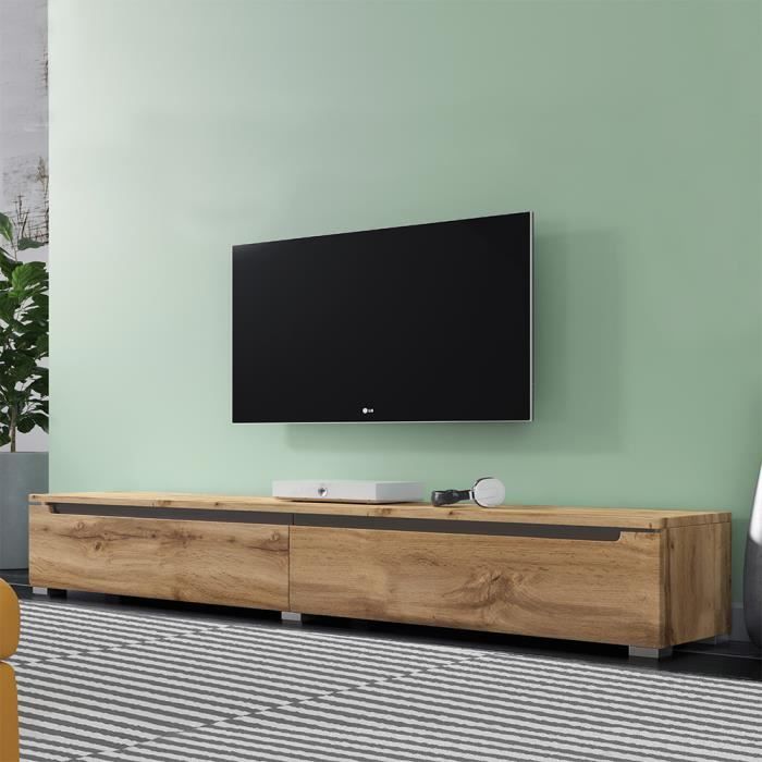 Meuble TV / Meuble de salon - SWIFT - 180 cm - chêne wotan - sans LED - à suspendre ou à poser - style moderne