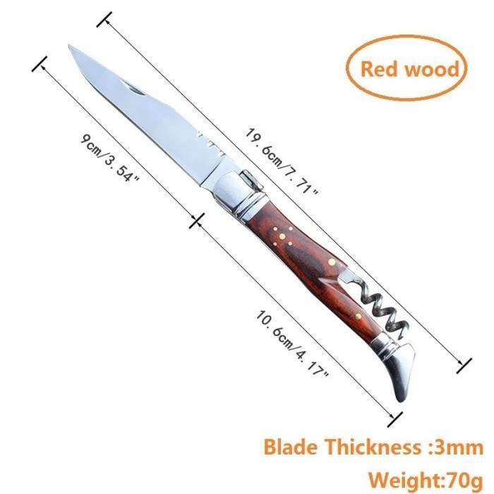 Tire-Bouchon,Laguiole ouvre bouteille en acier inoxydable, couteau, manche en bois, Sommelier, bière, ouvre - Type 19.6CM Red Wood