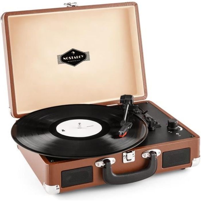 auna Peggy Sue - Platine vinyle portable design valise vintage avec 2 haut-parleurs, USB pour numérisation et poignée de transport