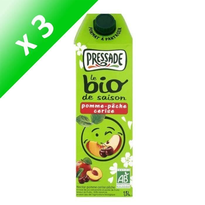 PRESSADE Nectar pomme, pêche, cerise bio - 1,5 l (Lot de 3)