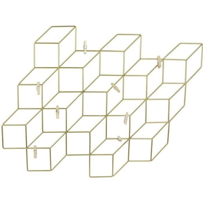 THE HOME DECO FACTORY Pêle-mêle - Cubes filaires Or - 8 Pinces - 46X42 cm - Noir