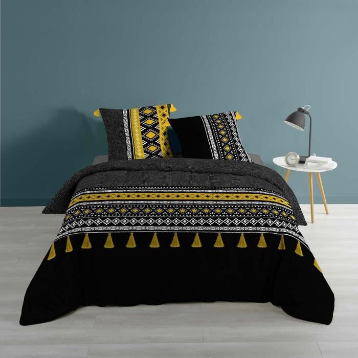 Housse de couette 240x260 Talismania + 2 taies coton 57 fils Jaune