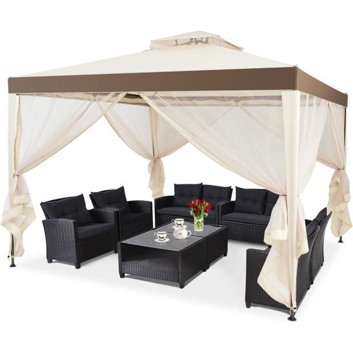 GIANTEX Tonnelle Pavillon de Jardin en Fer&Polyester avec Moustiquaire&Toiles Amovibles/Imperméables, 300x300x200/265cm