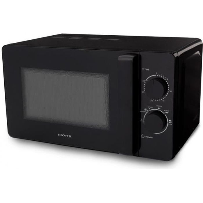 Micro-ondes MW700 Noir IKOHS Capacité 20L Puissance 700W 6 fonctions Régulateur de température Plaque tournante