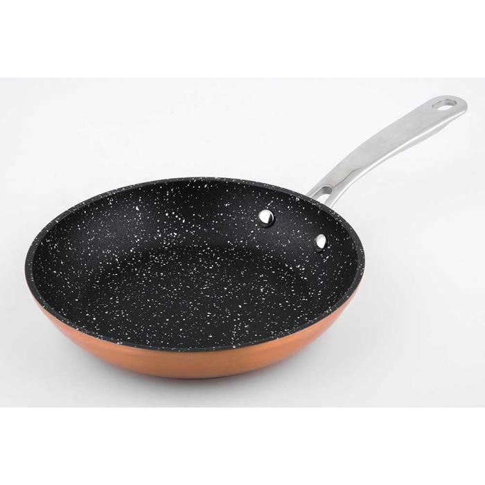 Poêle couleur cuivre anti-ahdésive effet pierre toux feux 24 cm - Laguiole Qualité Pro Cuivre
