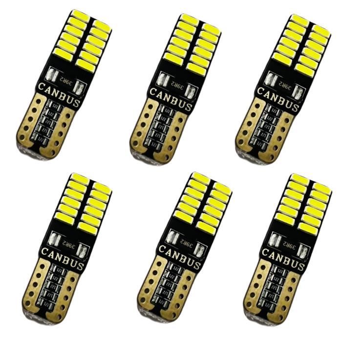 6 Veilleuses LED W5W T10 Canbus ANTI ERREUR ODB 6500k XENON 24 SMD voiture moto blanc JB01