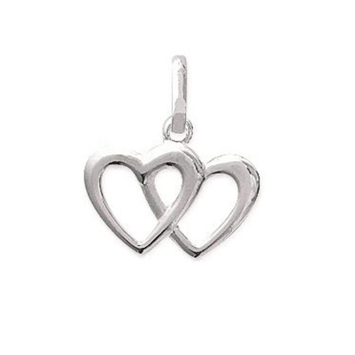 Pendentif en Argent 925-000 - 2 Coeurs Ajourés, Superposés - Bijoux Femme Enfant Fille