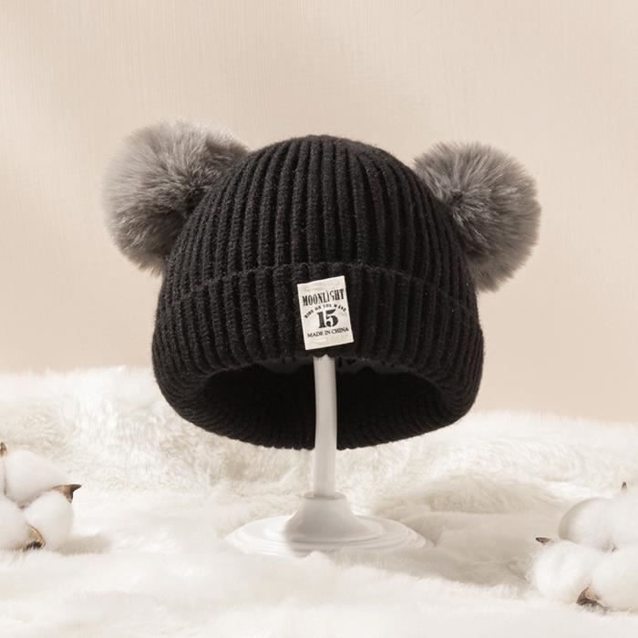 Bonnet pour bébé pour enfants pour garçons filles casquette poupée tricoté hiver chapeaux chaudsNoir