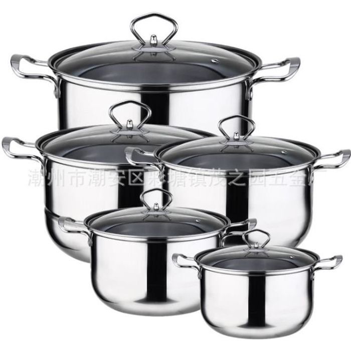 12 pièces en acier inoxydable pots à soupe ensemble de casseroles antiadhésives ensemble avec deux grilles à vapeur