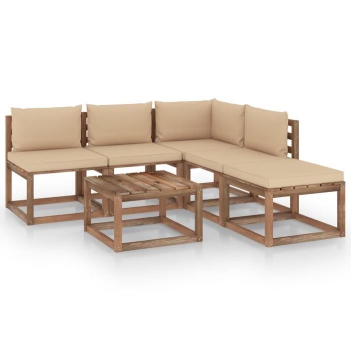7610MOBI- Salon palette de jardin 6 pcs Grand Confort,Mobilier de Jardin,Meubles d'Extérieur Terrasse et coussins Bois de pin imprég