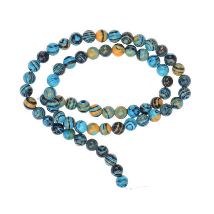 48pcs perles de pierre colorées bleues rondes malachite bricolage artisanal créatif bijoux BRACELET - GOURMETTE - JONC