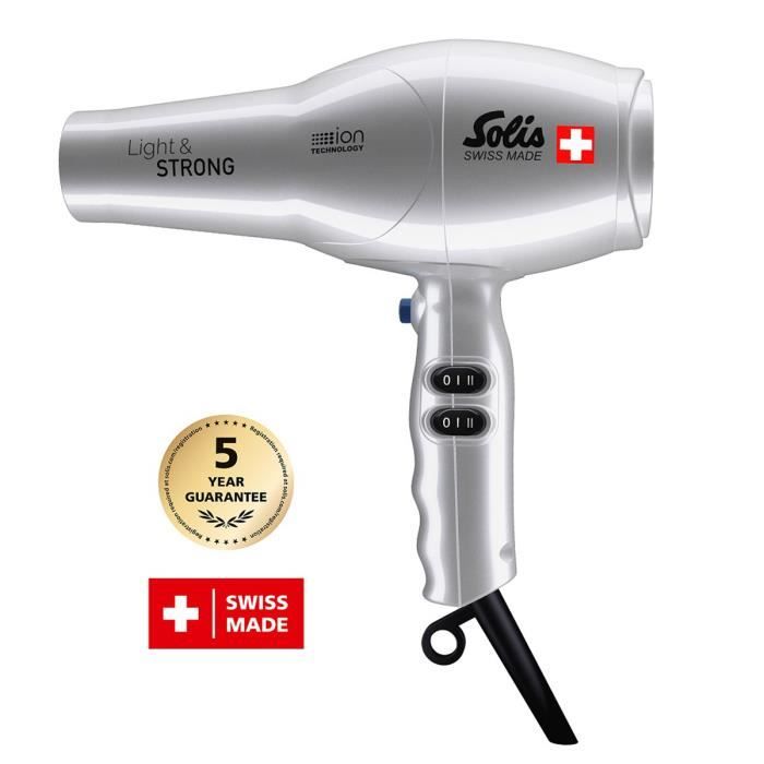 Sèche-cheveux Professionnel - Hair Dryer - Sèche-Cheveux Ionique - Fonction Air Froid - Argent - Light & Strong 442 Solis