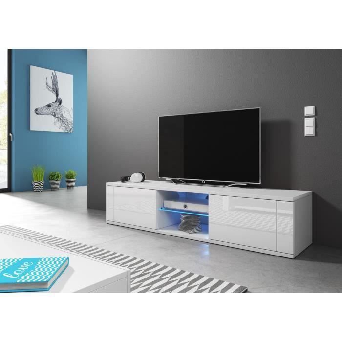VIVALDI Meuble TV - HIT - 140 cm - blanc mat / blanc brillant avec LED - style design