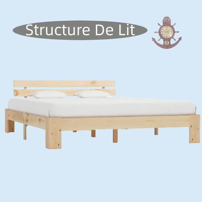 Cadre de Lit avec Tête de Lit en Bois pour Chambre Hôtel Dortoir Appartement, Convient à Matelas de 180 x 200 cm, Matelas Non HB022