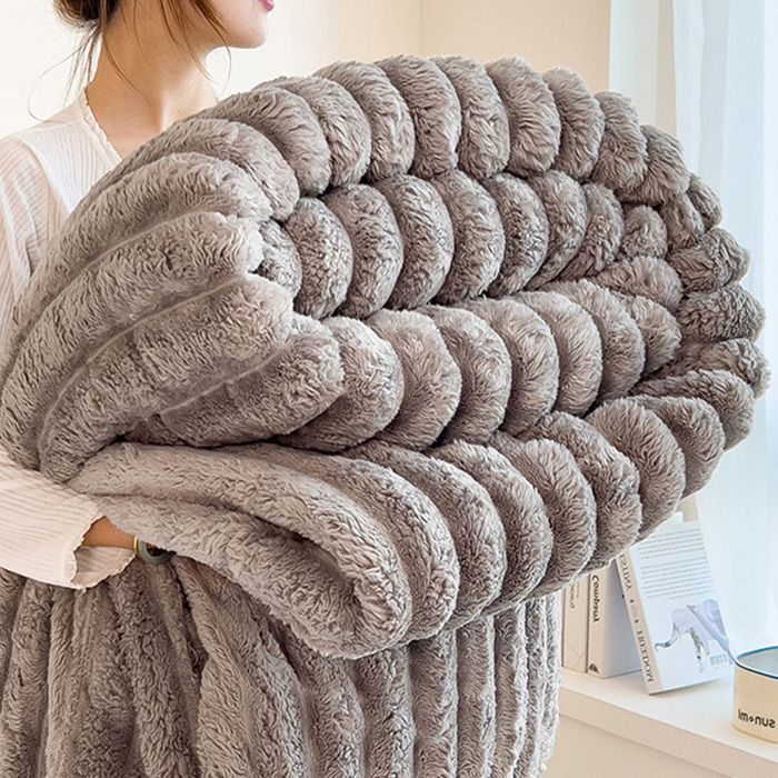 Plaid Polaire Canape, 200x230cm Plaid Doux Couverture Lit,Plaid Chaud Et Epaisse Hiver,Couverture En Fausse Fourrure De Lapin,Vert - Maison