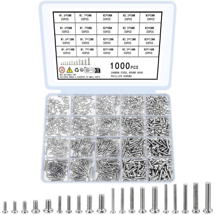 1000 Pièces Micro Vis de Réparation Petites Vis Mini Vis à Tête Cylindrique Vis pour Lunettes Kit de Vis à Tête Ronde 1000 Pièces Micro Vis de Réparation Petites Vis Mini Vis à Tête Cylindrique Vis pour Lunettes Kit de Vis à Tête Ronde