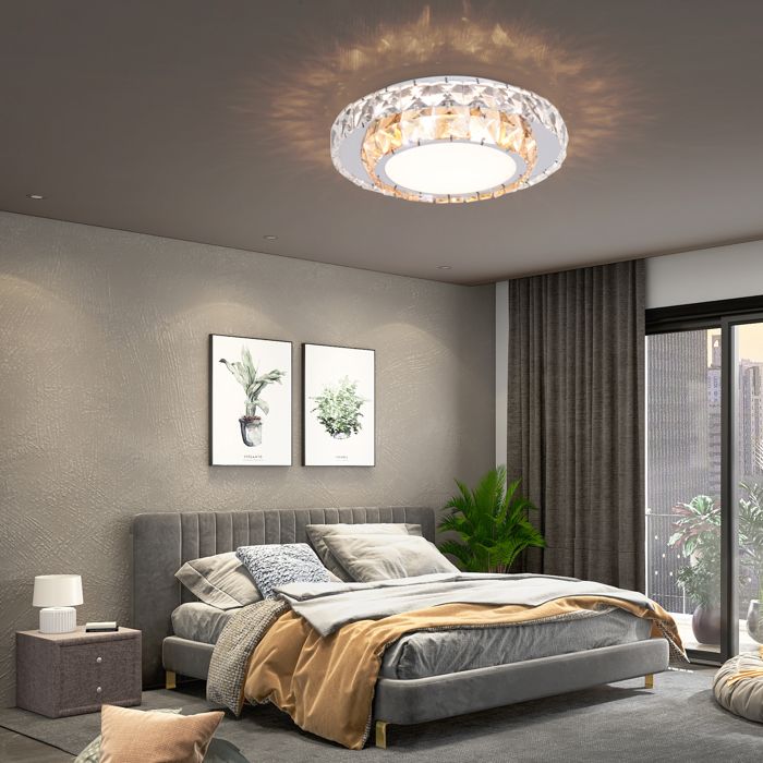 WOTTES LED Plafonnier Cristal Moderne - Design Double Rond Lampe Plafond Luminaire - pour Salon Cuisine - Blanc Chaud - Ø24*24CM